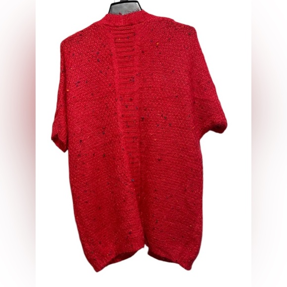 BCBGMAXAZRIA OPEN FRONT CARDIGAN CHUNKY CONFETTI KNIT SWEATER WOMENS RED SIZE L - Picture 6 of 13